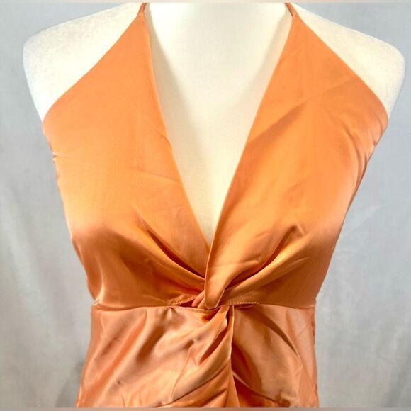 Orange twist front halter neck strappy back dress size large - Picture 2 of 6